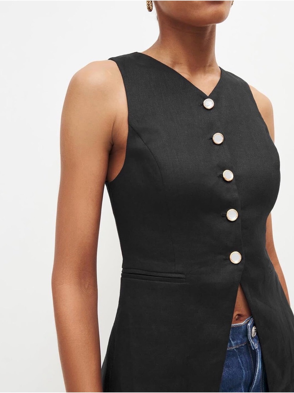 One-Shoulder Black Button Front Dress Top